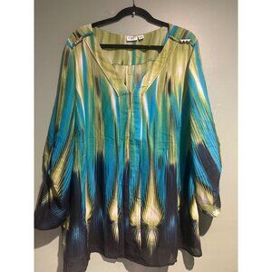 Cato Woman 26/28W Sheer Flowy Blouse Oversized Artsy Boho Art to Wear coastal